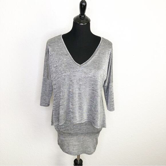 White House Black Market Tops - WHBM gray silver metallic v neck layered tunic top size Extra Small XS